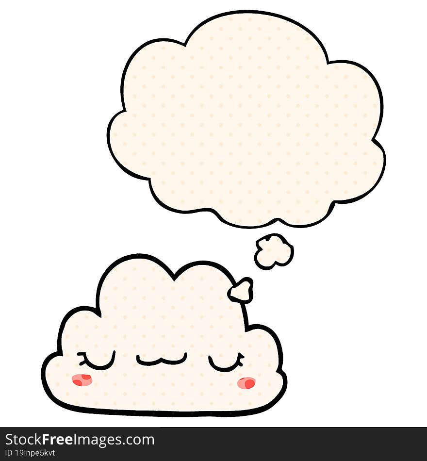 cute cartoon cloud and thought bubble in comic book style