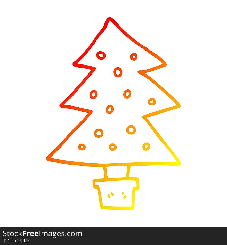 warm gradient line drawing cartoon christmas tree