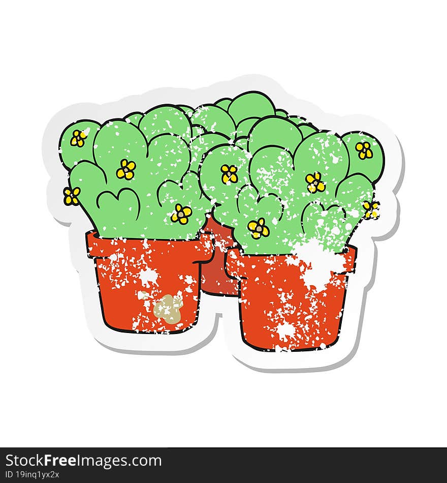 Retro Distressed Sticker Of A Cartoon Potted Plants