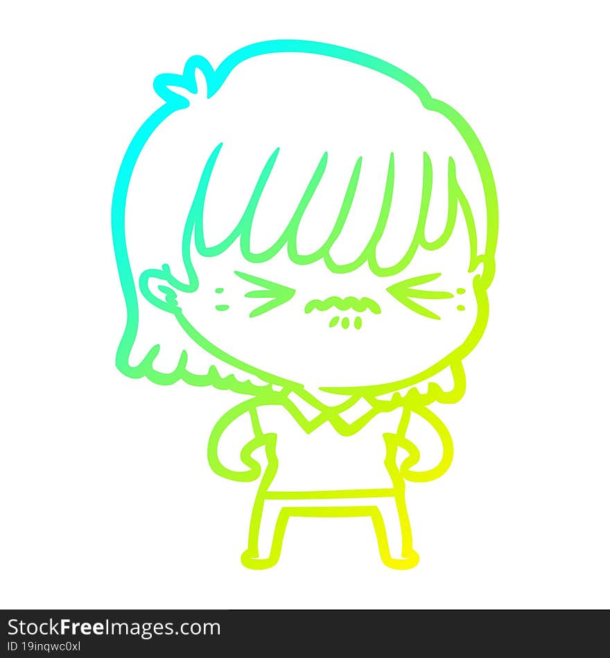 cold gradient line drawing annoyed cartoon girl