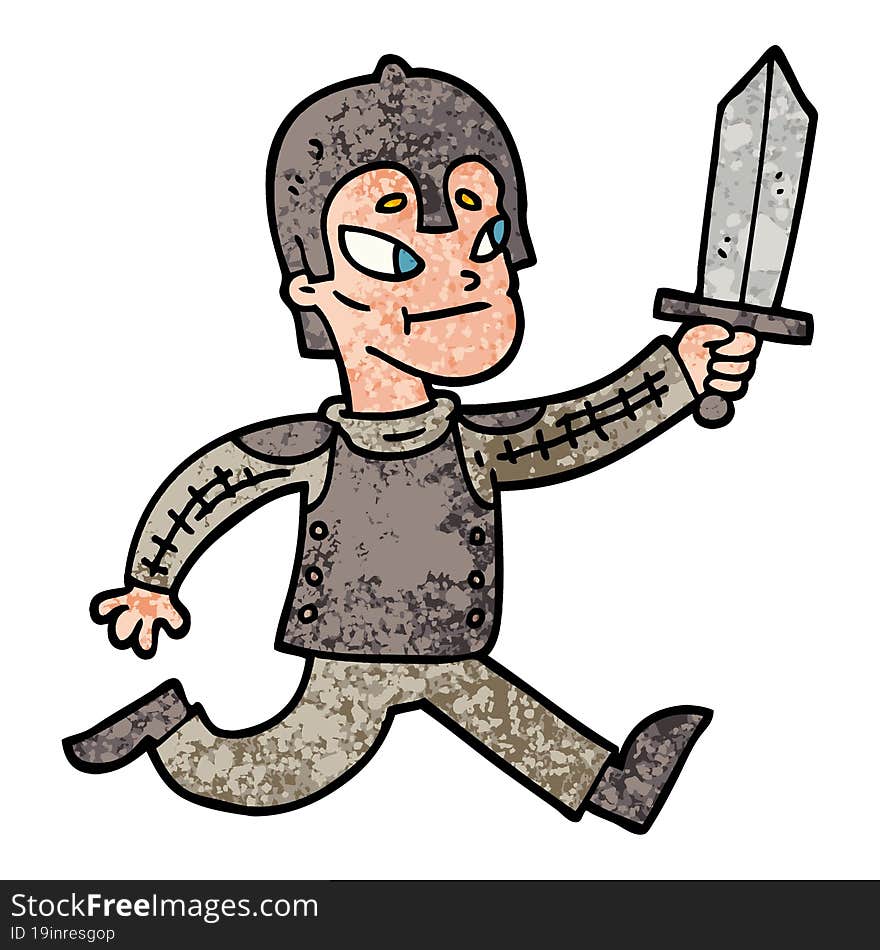 grunge textured illustration cartoon medieval warrior