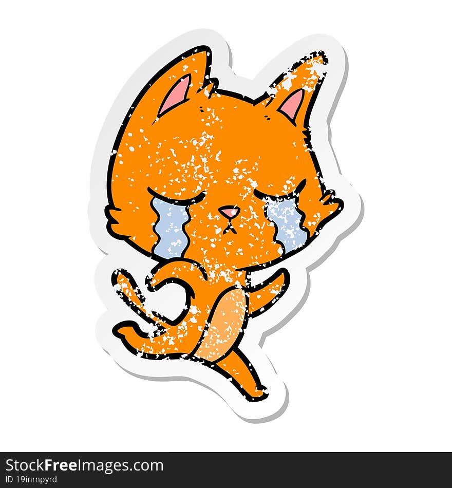 distressed sticker of a crying cartoon cat