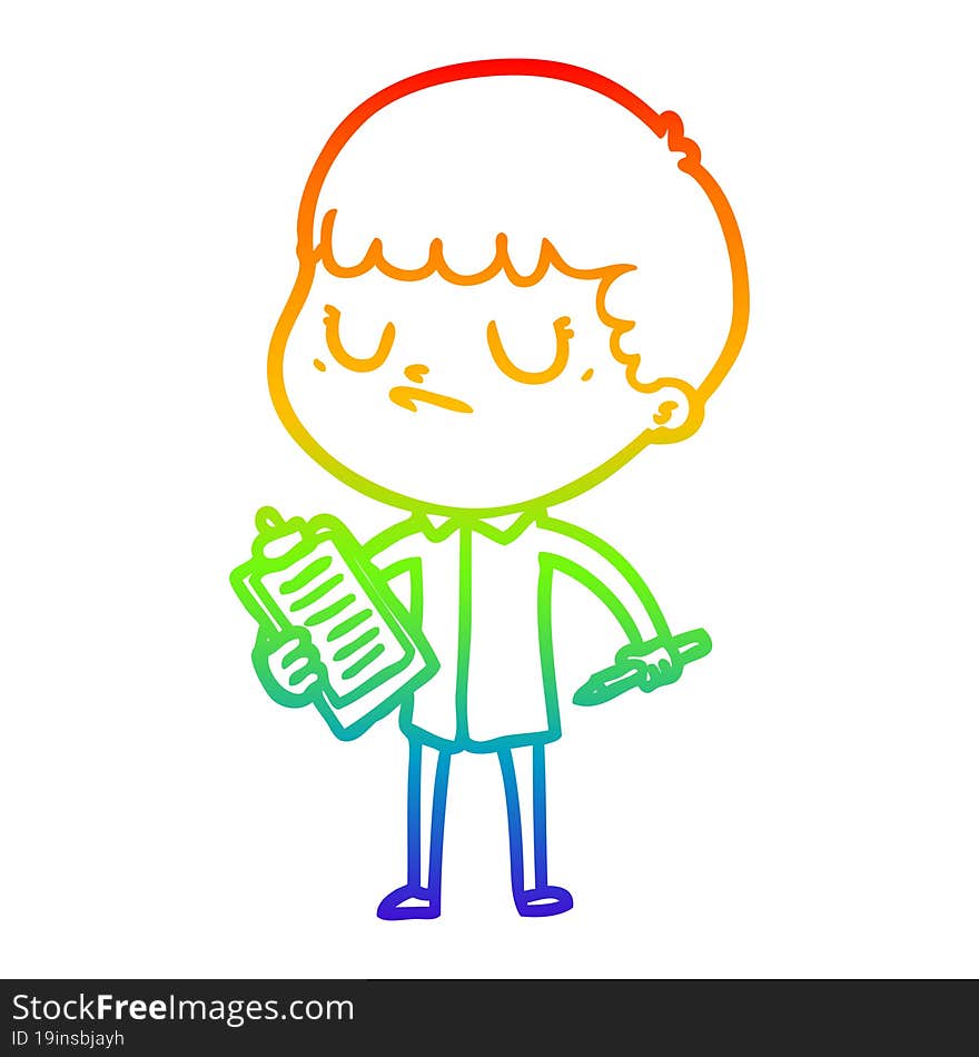 Rainbow Gradient Line Drawing Cartoon Grumpy Boy