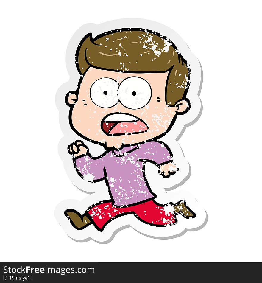 distressed sticker of a cartoon shocked man