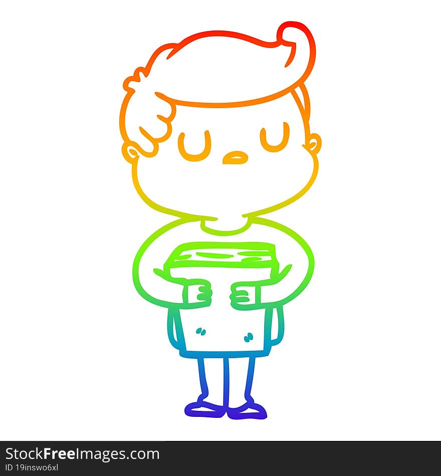 rainbow gradient line drawing of a cartoon aloof man