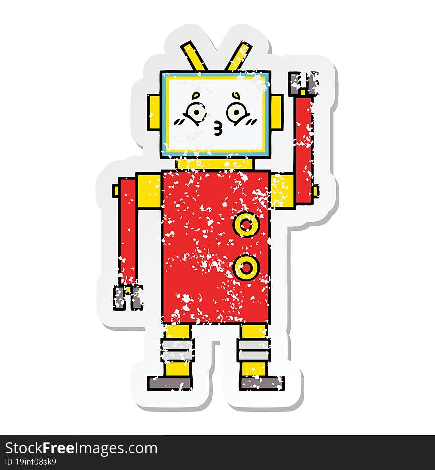 Distressed Sticker Of A Cute Cartoon Robot