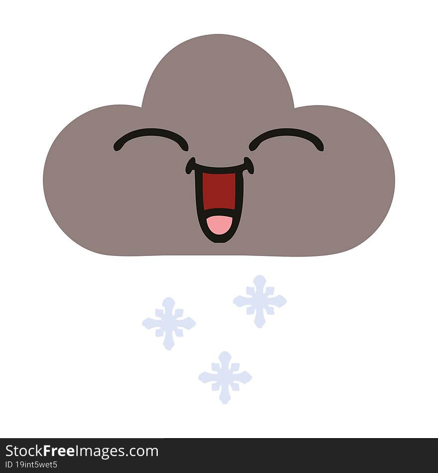 Flat Color Retro Cartoon Storm Snow Cloud