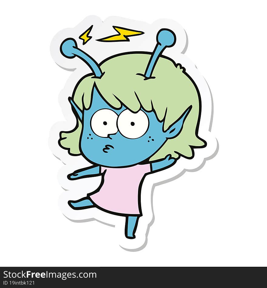 sticker of a cartoon alien girl