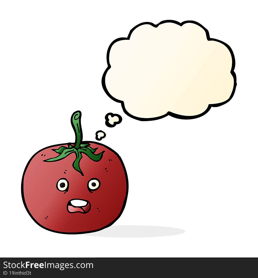 cartoon tomato with thought bubble