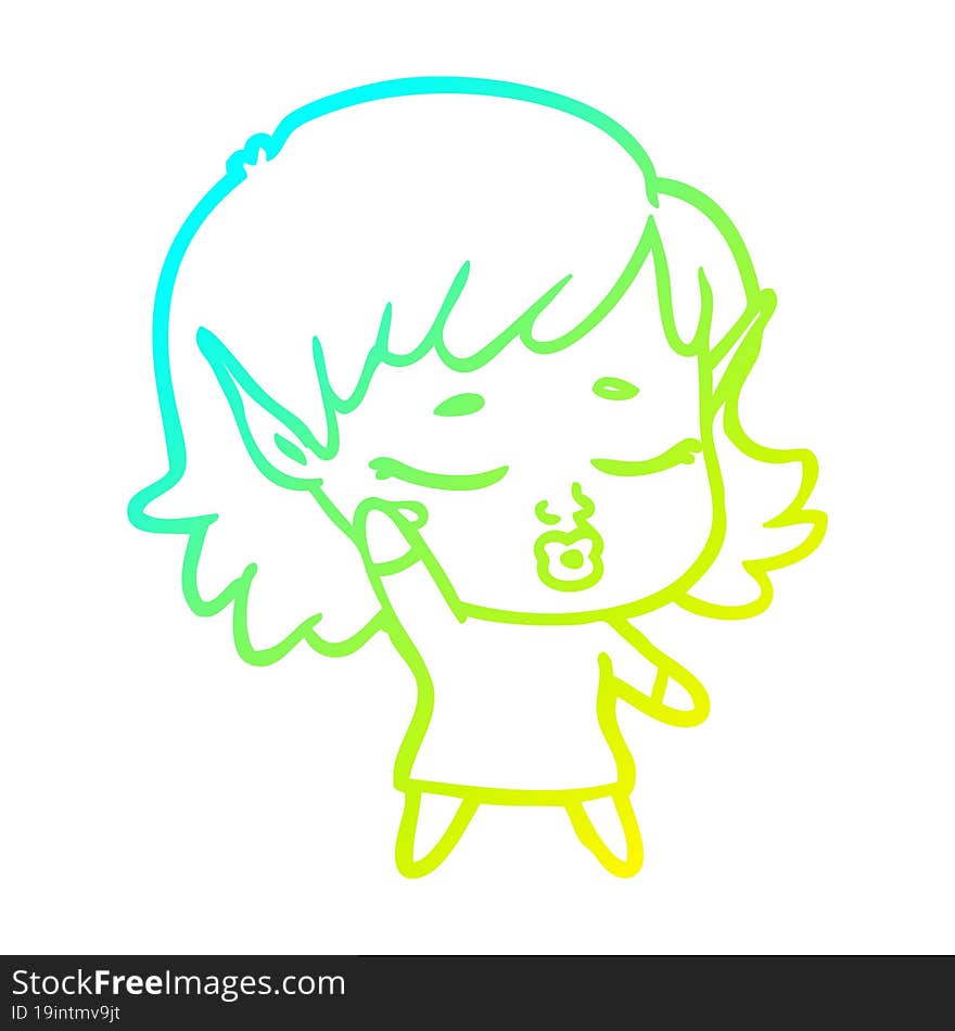 cold gradient line drawing pretty cartoon elf girl