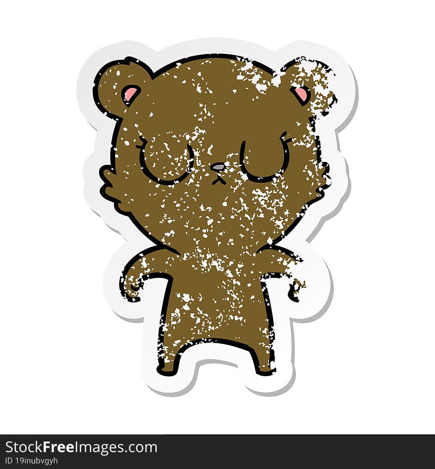 distressed sticker of a peaceful cartoon bear