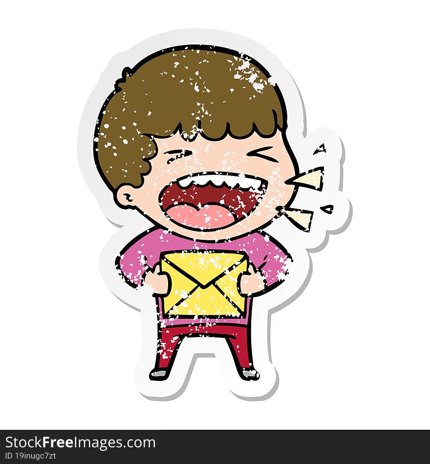 distressed sticker of a cartoon laughing man