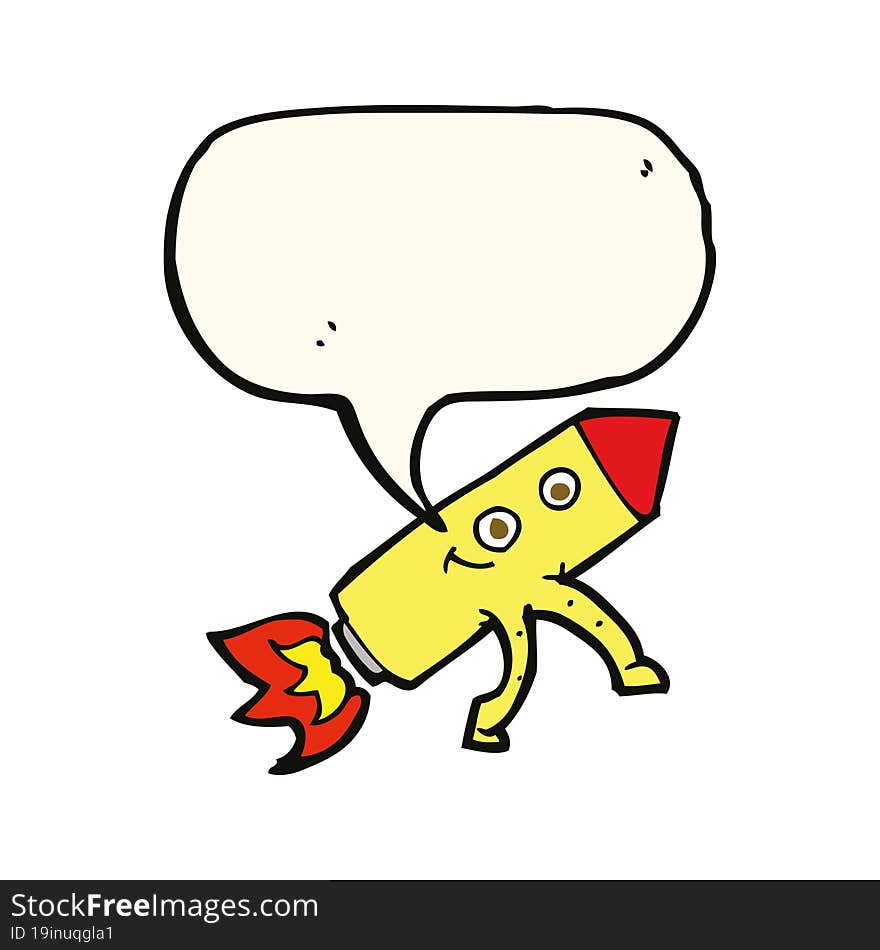 cartoon happy rocket with thought bubble