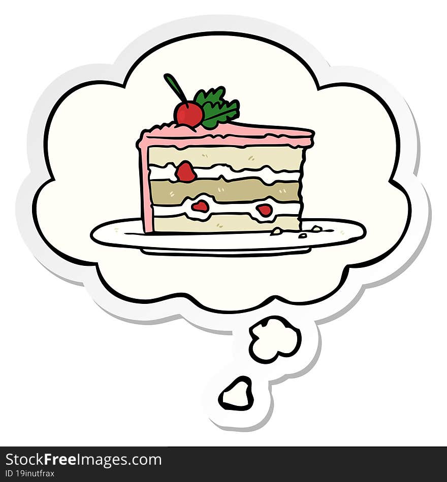 cartoon dessert cake and thought bubble as a printed sticker