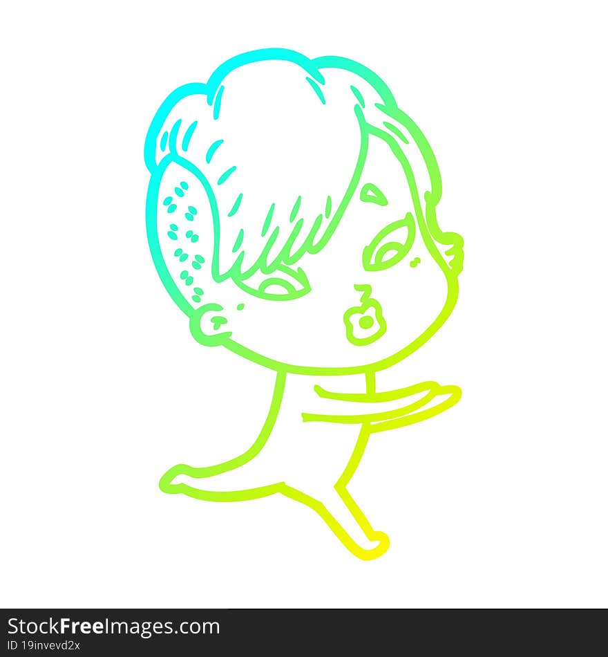 cold gradient line drawing cartoon surprised girl