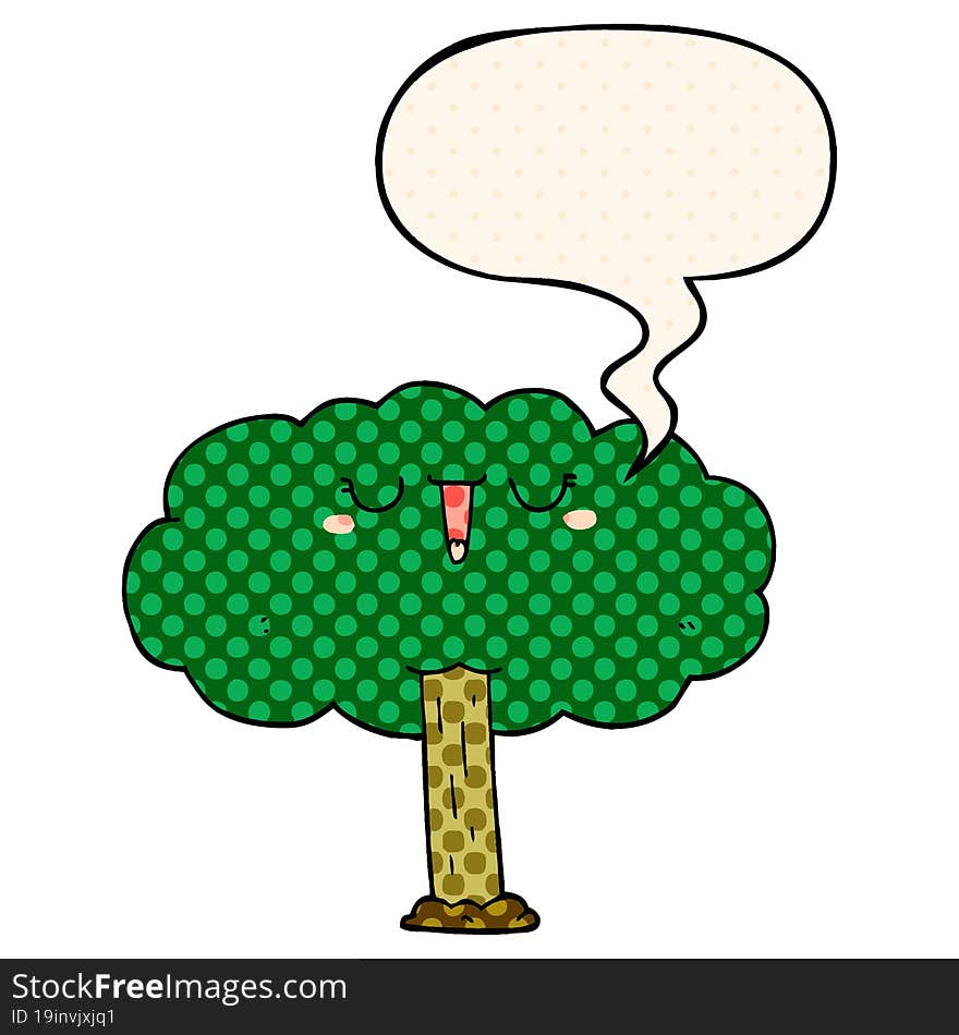 cartoon tree and speech bubble in comic book style