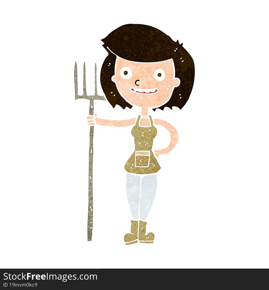 cartoon happy farmer girl