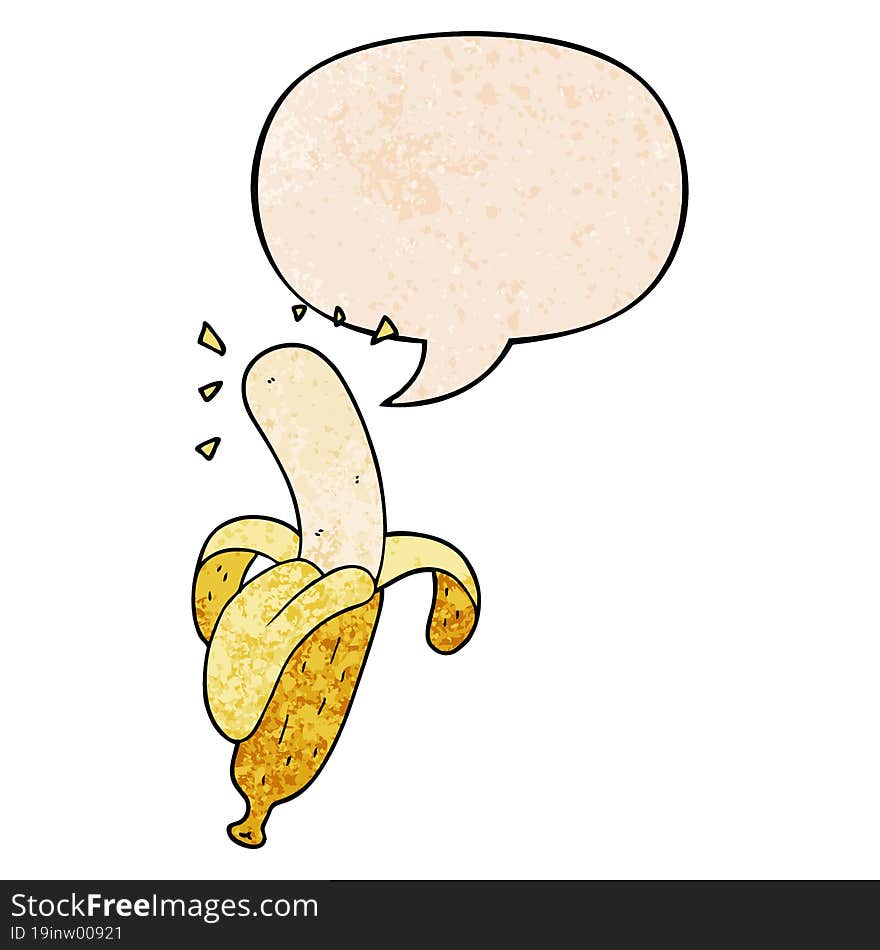 cartoon banana and speech bubble in retro texture style