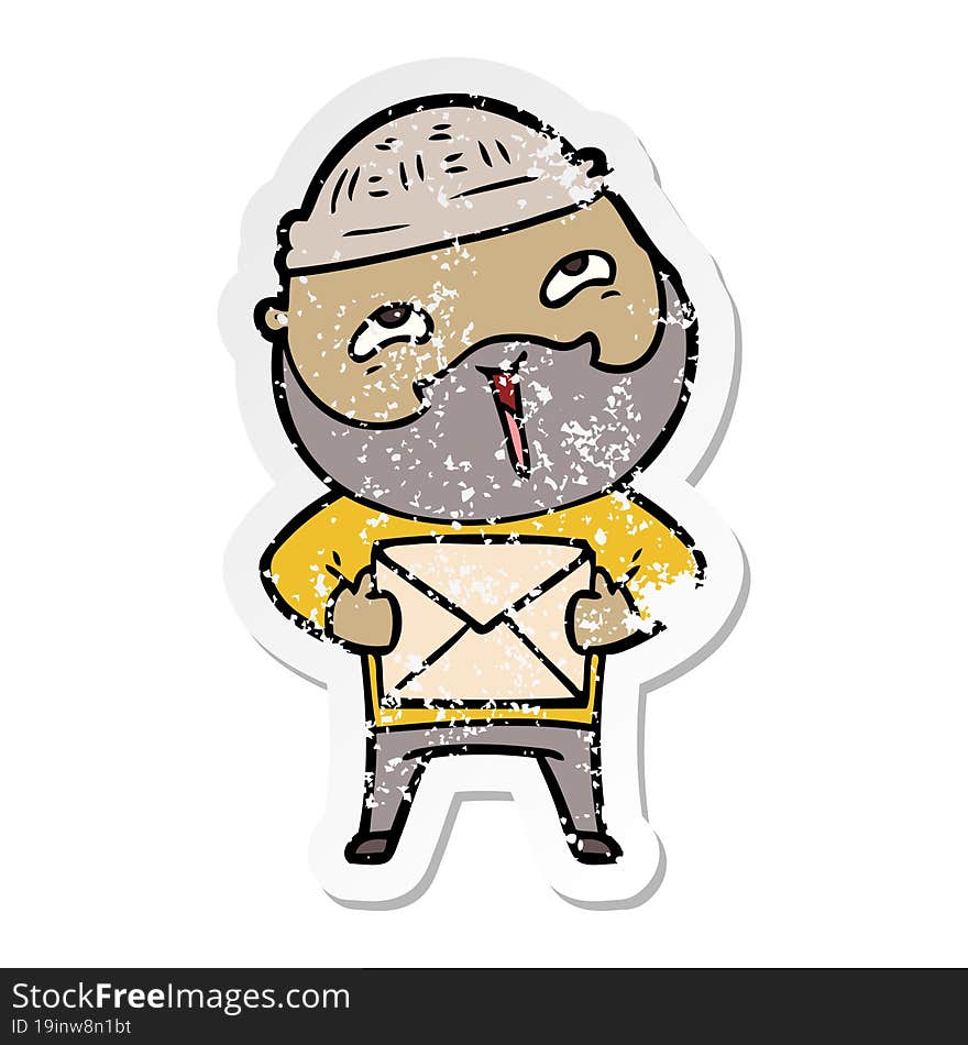 Distressed Sticker Of A Cartoon Happy Bearded Man