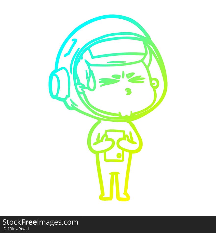 Cold Gradient Line Drawing Cartoon Stressed Astronaut