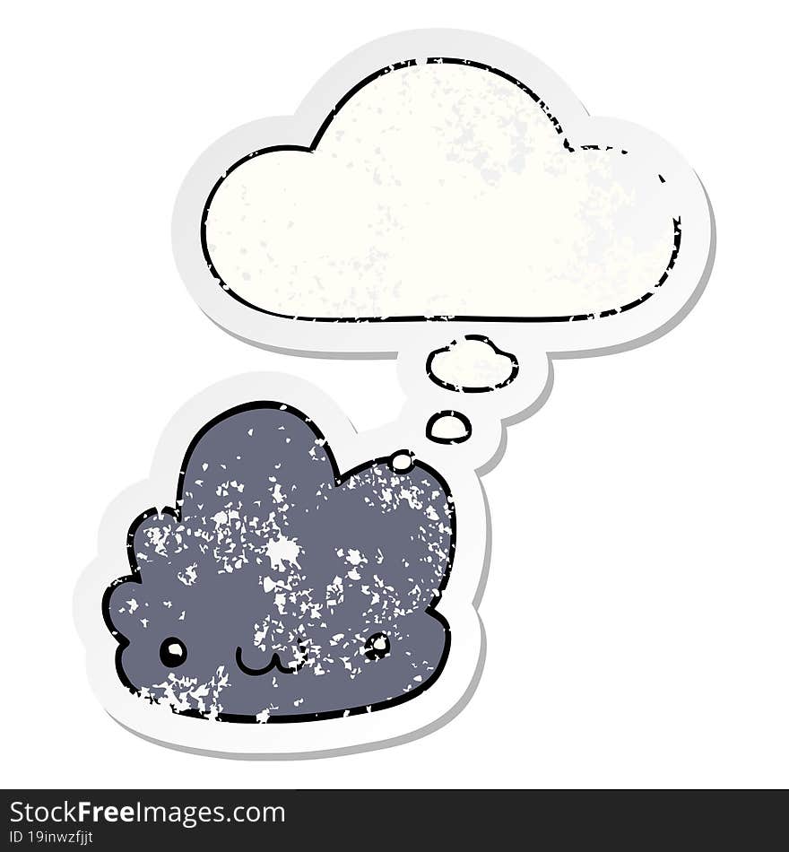 Cute Cartoon Cloud And Thought Bubble As A Distressed Worn Sticker