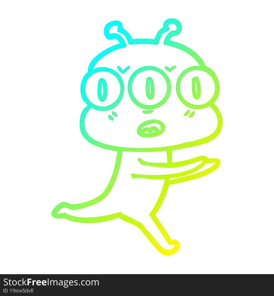 cold gradient line drawing cartoon three eyed alien