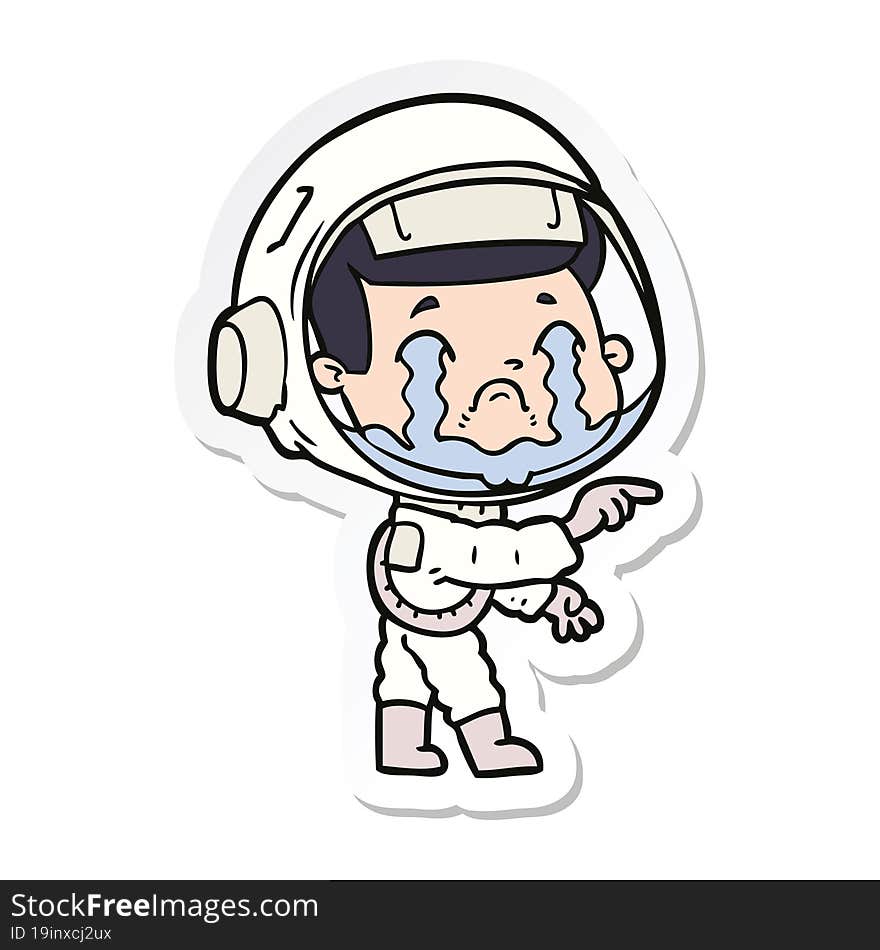 sticker of a cartoon crying astronaut