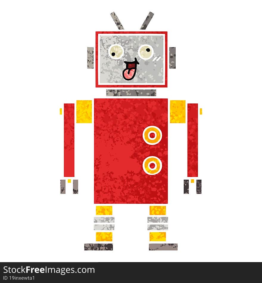 retro illustration style cartoon crazy robot