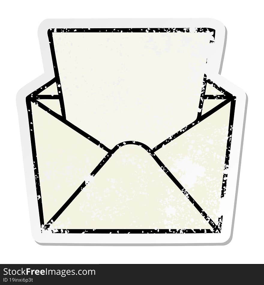 distressed sticker of a quirky hand drawn cartoon letter and envelope