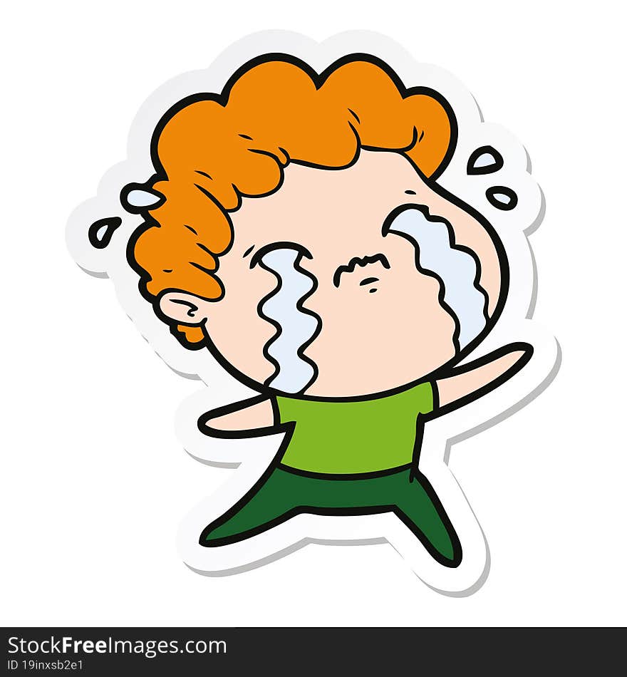 sticker of a cartoon man crying