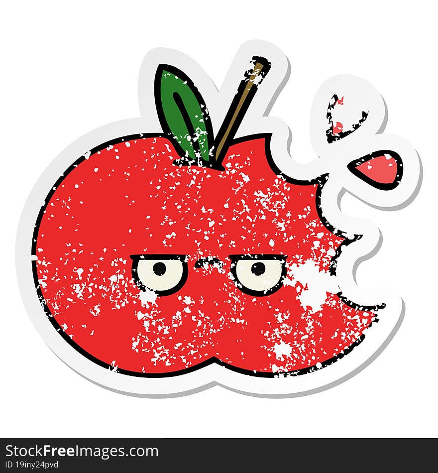 Distressed Sticker Of A Cute Cartoon Red Apple