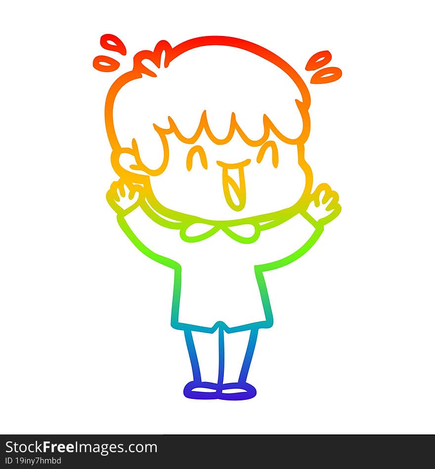 Rainbow Gradient Line Drawing Cartoon Laughing Boy