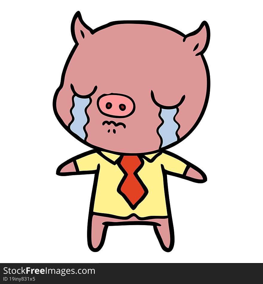 cartoon pig crying wearing shirt and tie. cartoon pig crying wearing shirt and tie