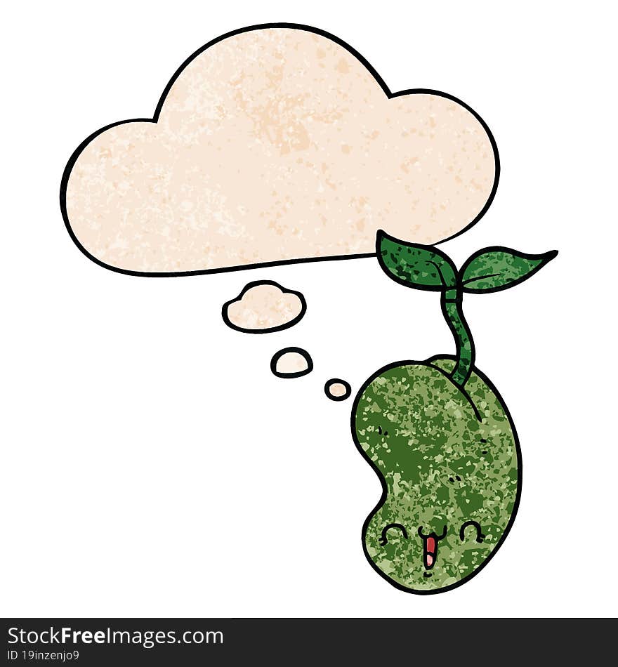 cute cartoon seed sprouting and thought bubble in grunge texture pattern style