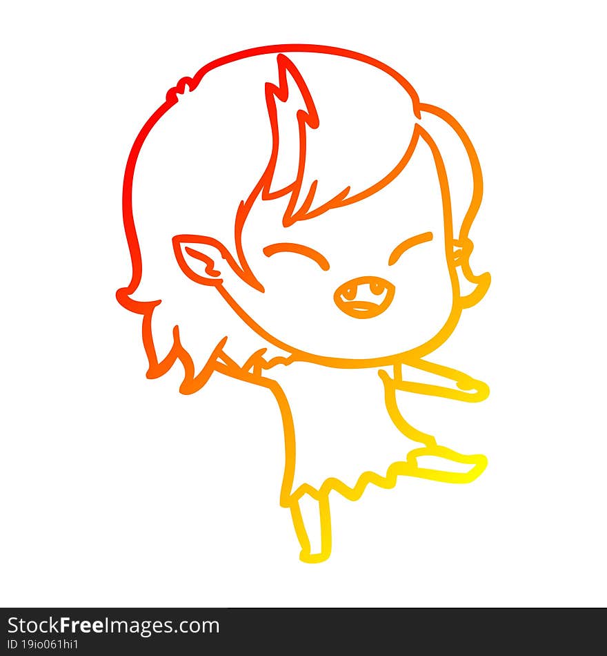 warm gradient line drawing of a cartoon laughing vampire girl