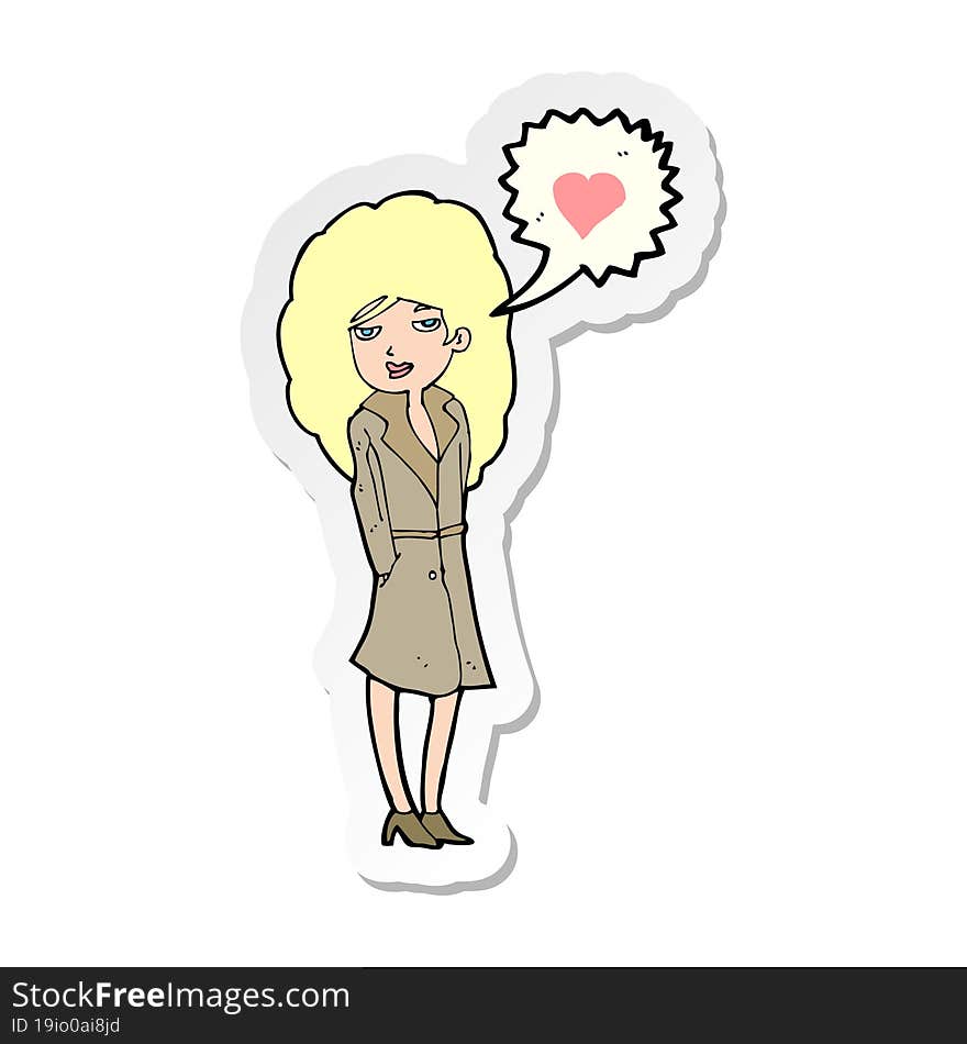 Sticker Of A Cartoon Trenchcoat Wearing Woman In Love