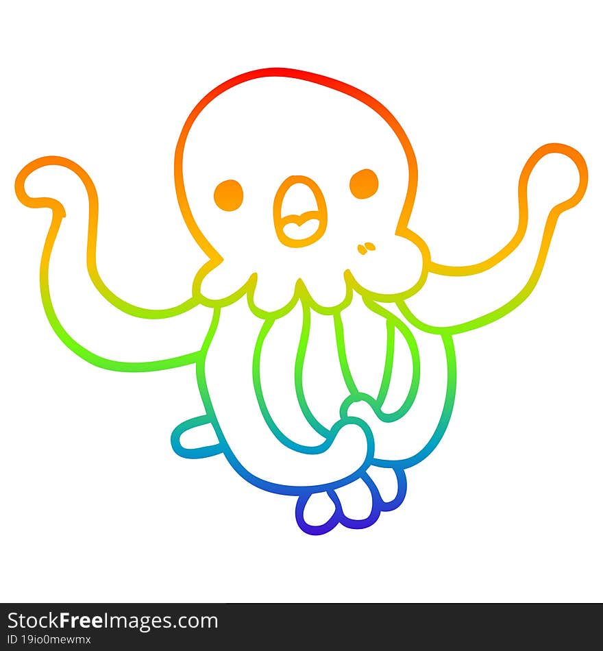 Rainbow Gradient Line Drawing Cartoon Jellyfish