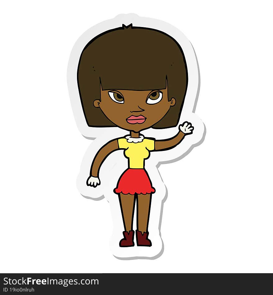 sticker of a cartoon woman waving