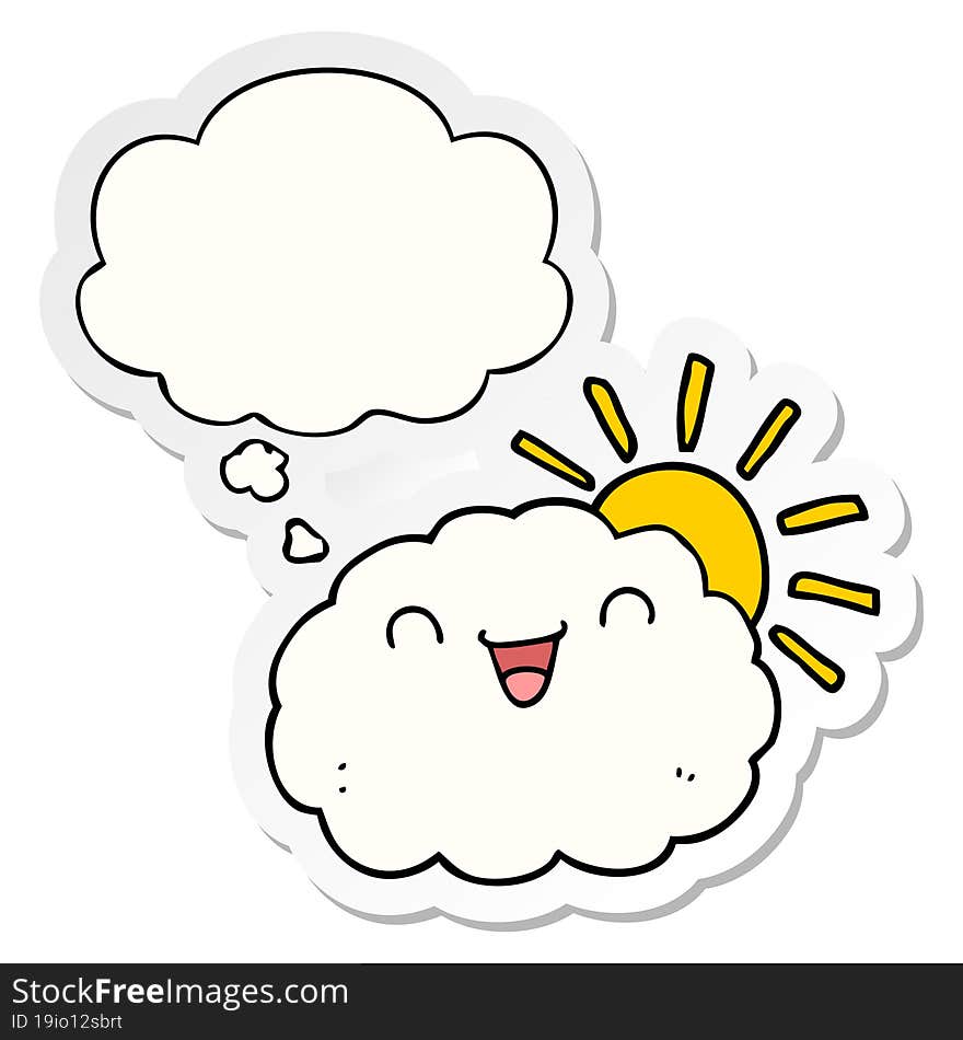 Happy Cartoon Cloud And Thought Bubble As A Printed Sticker