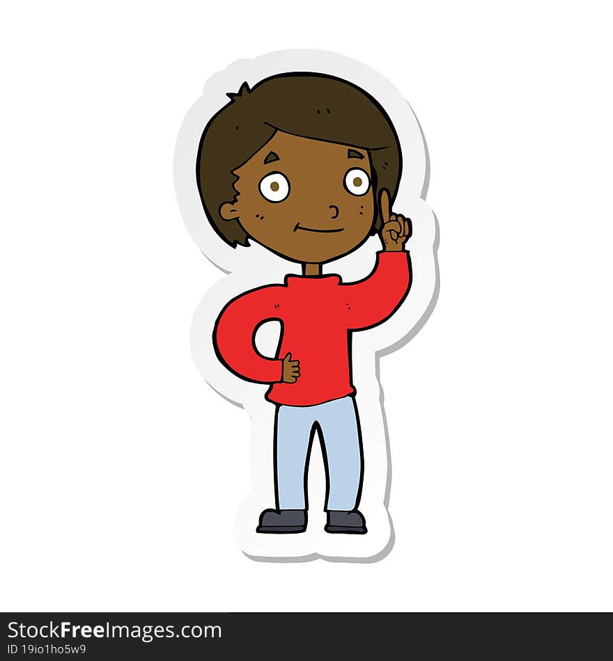 Sticker Of A Cartoon Boy With Idea