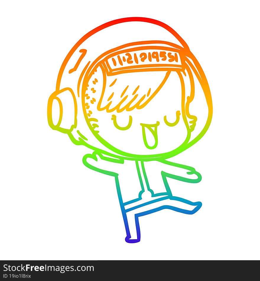 rainbow gradient line drawing of a cartoon astronaut woman