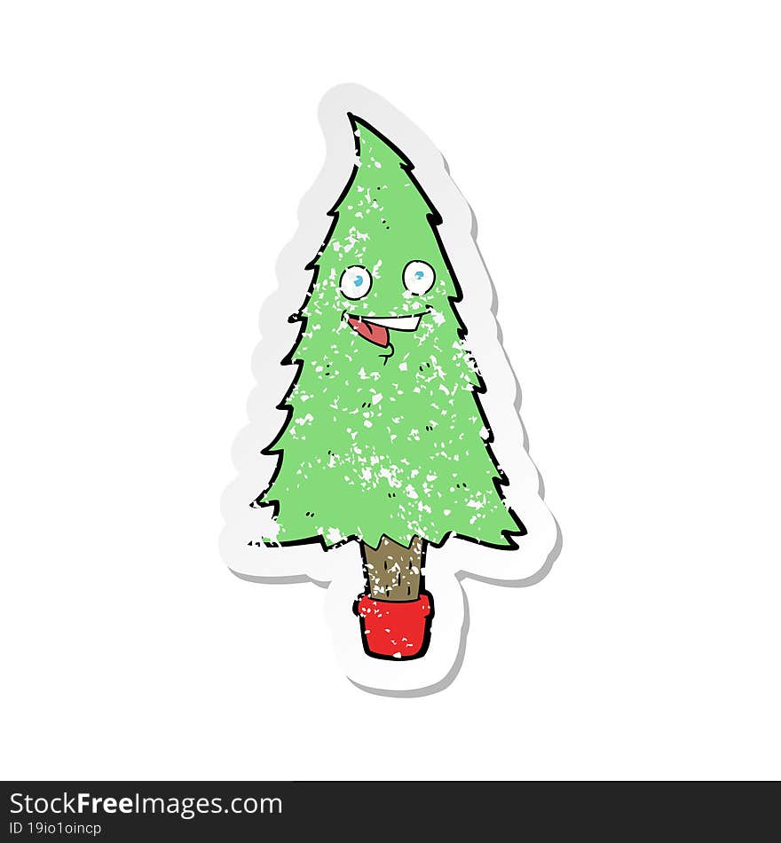 retro distressed sticker of a cartoon christmas tree