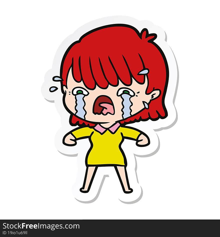 sticker of a cartoon girl crying