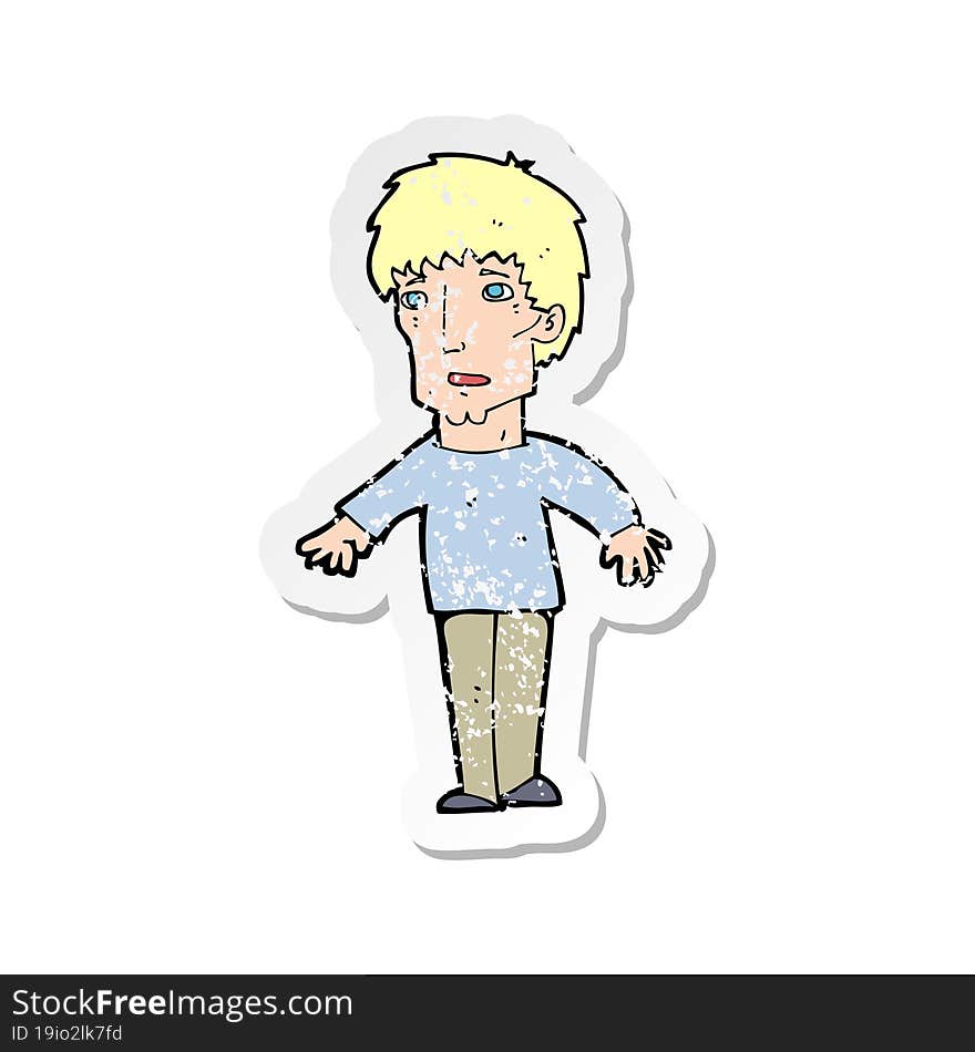 retro distressed sticker of a cartoon surprised man