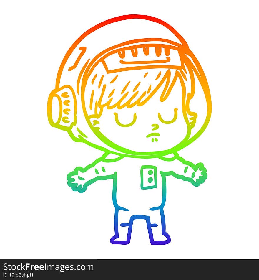 rainbow gradient line drawing of a cartoon astronaut woman