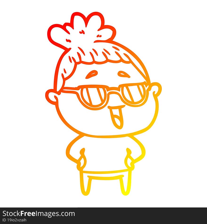 warm gradient line drawing cartoon happy woman wearing spectacles