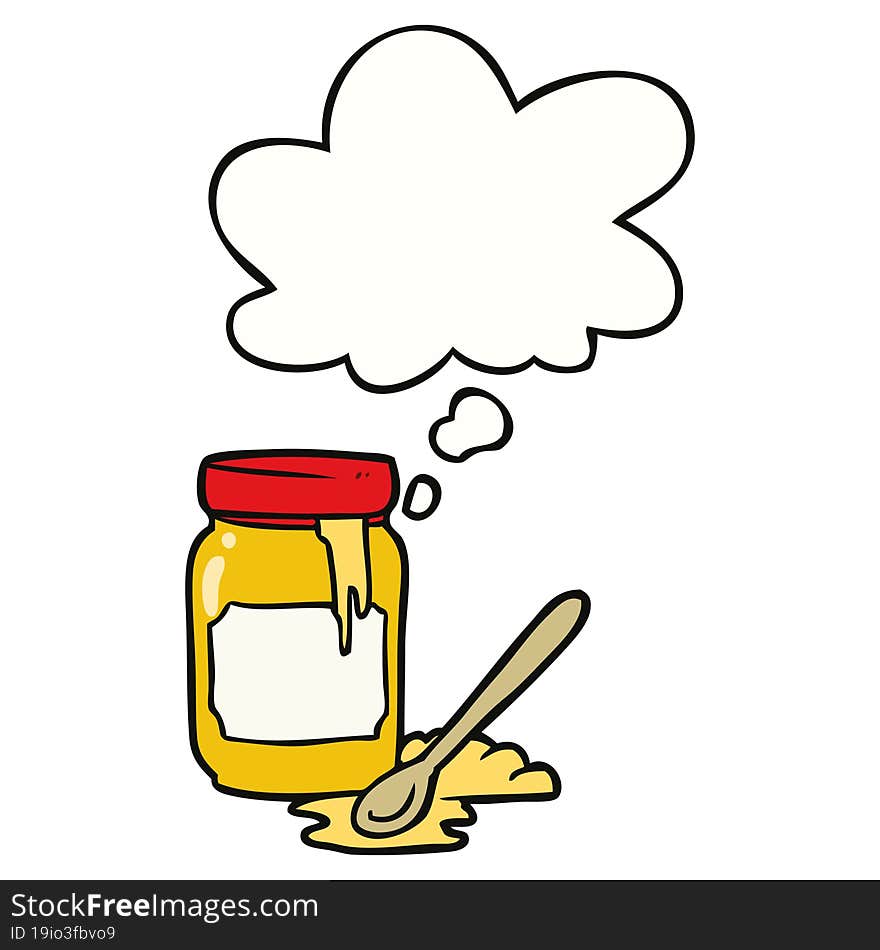 cartoon jar of honey with thought bubble. cartoon jar of honey with thought bubble