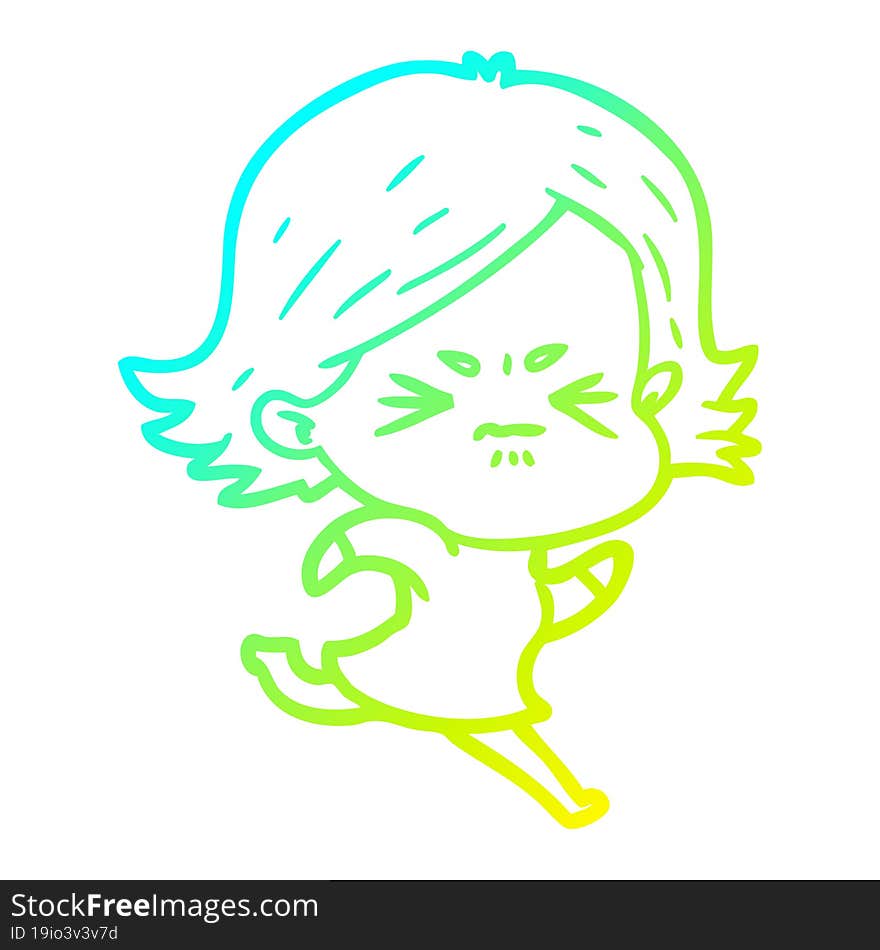 cold gradient line drawing of a cartoon angry girl