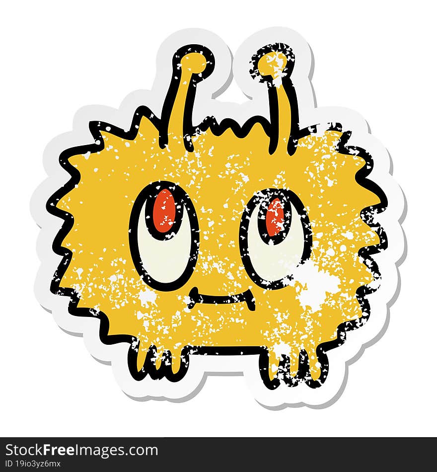 distressed sticker of a quirky hand drawn cartoon alien