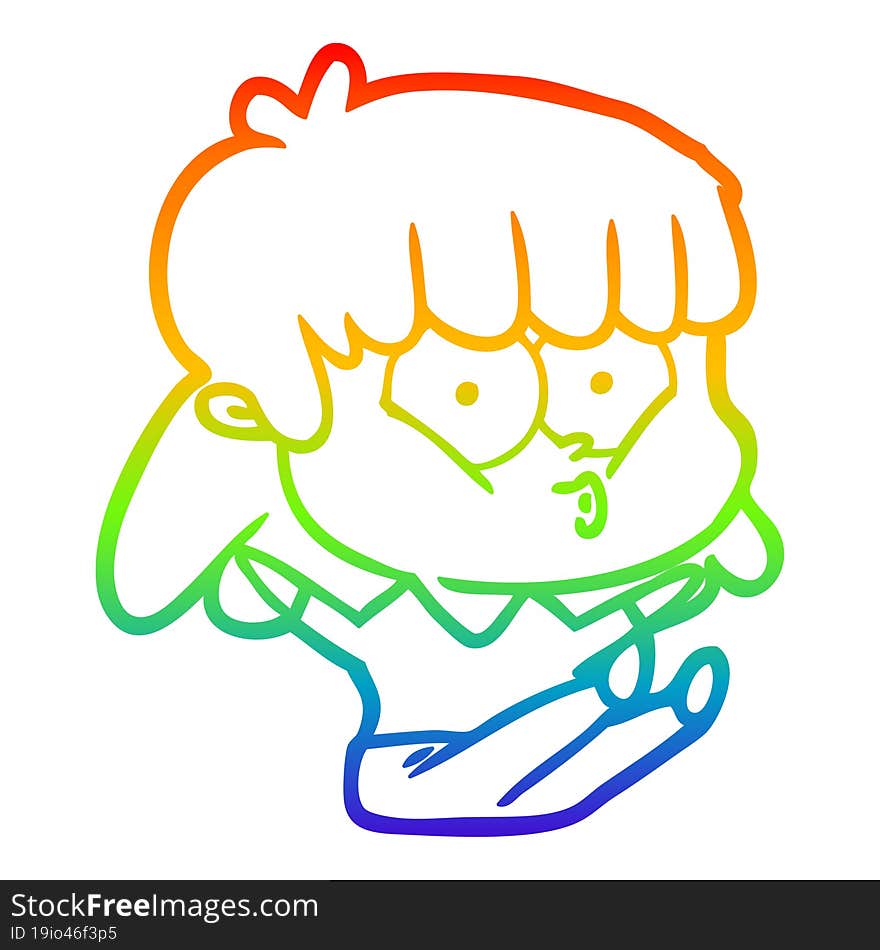 rainbow gradient line drawing cartoon whistling girl